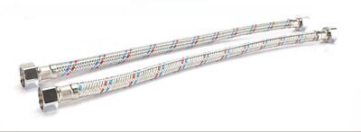 Coppia Tubi Flessibili Per Miscelatore Rubinetto Lungo 50cm Connettori F 1/2" e