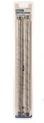 Coppia Tubi Flessibili Per Miscelatore Rubinetto Lungo 40cm Connettori F 1/2" e