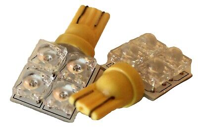 Coppia 2 Lampade Led T10 Con 4 F5 Flux Laterale Colore Giallo Yellow 12V 0,2W