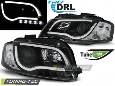 Coppia Fari Fanali Anteriori Tuning A3 8P 05.03-03.08 LED TUBE LIGHTS Nero H7+H1