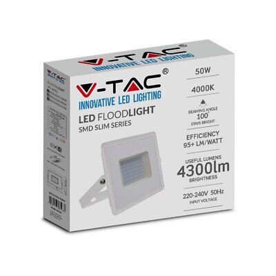 Faro Led Flood Light 50W 4300lm IP65 Slim 198X167X28mm Carcassa Bianca Luce