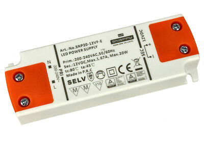 Alimentatore Trasformatore Slim 12V 20W 1,67A 16mm SNAPPY SNP20-12VF-E <ul>