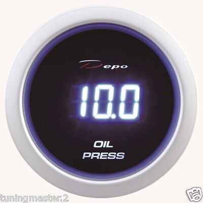 Manometro Strumento 52mm DEPO Pressione Olio 0-10 BAR DIGITALE Nero/Blu +SENSORE