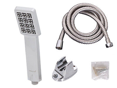 Kit Soffione Doccia + Tubo Flessibile 1,5M Staffa Supporto Da Muro Cromato