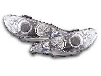 Coppia Fari Fanali Anteriori Tuning Dayline Luci Diurne 206 98-05 cromat