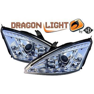Coppia fari fanali anteriori TUNING FOCUS 01-04 chrome con luce diurna LED,