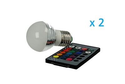2 PZ Lampade Led E27 RGB 3W Telecomando Infra Rossi Incluso Cromoterapia