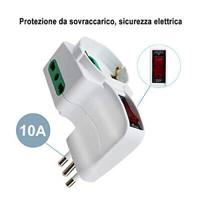Adattatore Triplo Con Interruttore Spina 10A 2 Prese 10/16A Bipasso + 1 Presa