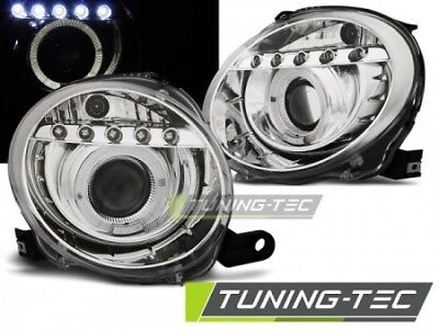 Coppia Fari Fanali Anteriori Tuning 500 07- Proiettore Cromato LED