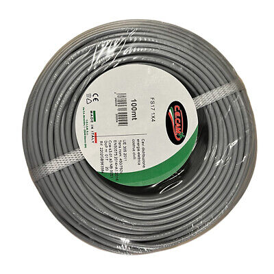 100mt Cavo Elettrico FS17 450/750V Unipolare 1X4mm Colore Grigio Made In Italy