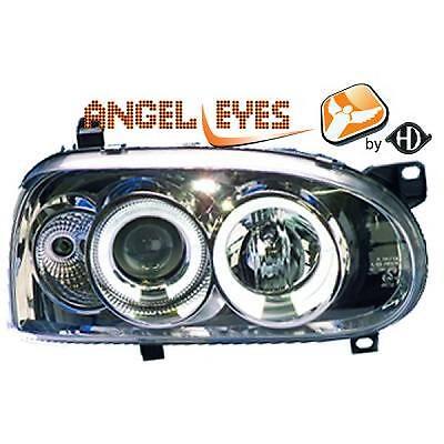 Coppia Fari Fanali Anteriori Tuning GOLF III 91-97 cromati con anelli ANGEL
