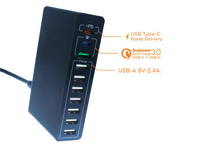 Alimentatore Caricabatterie USB da Muro 65W 2 Type C PD 1 QC3,0 7