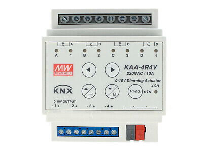 MeanWell KAA-4R4V-10 Attuatore KNX Led Dimmer 0-10V 4 Canali 10A Konnex Per Gui
