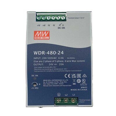 <p>MeanWell WDR-480-24 Alimentatore Slim DIN Rail 480W 24V 20A Input