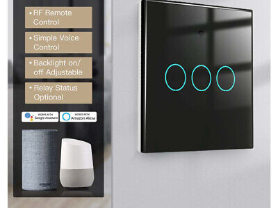 Interruttore Wifi Da Parete 86X86 Pannello Touch 3 Tasti Colore Nero + RF 433