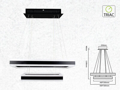 Lampada Led A Sospensione Rettangolare Colore Nero Doppio Anello 600X300mm
