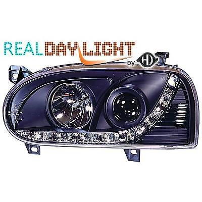 Coppia fari fanali anteriori TUNING GOLF III 91-97 neri con Dayline a L