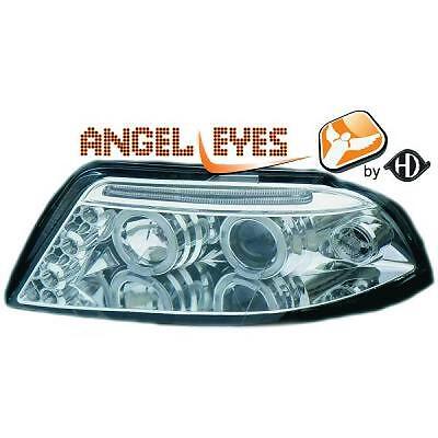 Coppia fari fanali anteriori TUNING PASSAT 3BG 00-05 cromati anelli ANGEL EYE