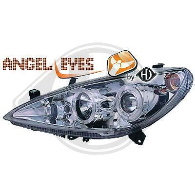 Coppia Fari fanali anteriori tuning 307 con 2 anelli Angel Eyes cromati
