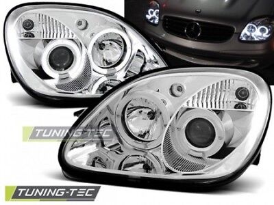 Coppia Set Fari Fanali Anteriori Tuning R170 SLK 04.1996 2004 ANGEL EYES Cromato