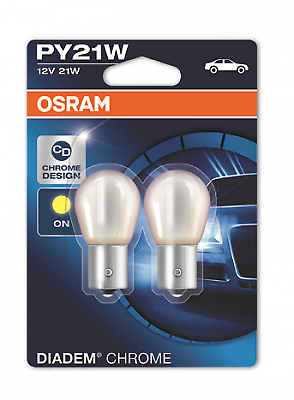 COPPIA Lampada Lampadina Luce OSRAM DIADEM S25 (BAU15s) PY21W 12V 21W CROMO