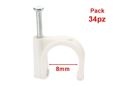 34 Pezzi Fermacavo con Chiodo 8mm Clip per Cavi Fissacavi A Muro <ul><li>Chiodi