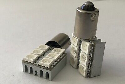 Coppia 2 Lampadine Led BA9S T4W Piedi Dritti Con 6 Smd 5050 Laterale Giallo