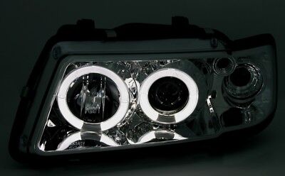Coppia Fari Fanali Anteriori TUNING Angel Eyes A3 (8L) 1996-2000 CROMATI
