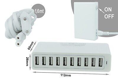 Alimentatore Caricabatterie USB da Muro 5V 10A 50W 10 Uscite Porte