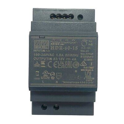 <p>MeanWell HDR-60-15 Trasformatore Rotaia Industriale 15V 4A 60W Barra Guida
