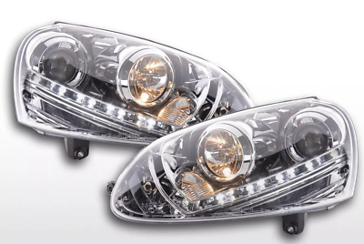 Coppia Fari Fanali Anteriori Tuning Dayline Luci Diurne Golf 5 1K 03-08 Neri H7