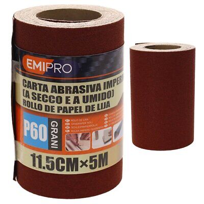 Carta Abrasiva Impermeabile A Secco e Umido, Rotolo da 11,5cm x 5m, Grano P 60
