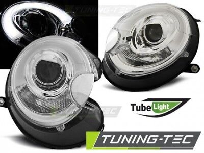 Coppia Fari Fanali Anteriori Tuning (COOPER) 06-14 TUBE LIGHT Cromato Alogeni H9