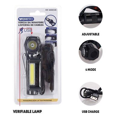 Lampada Frontale Professionale 2 in 1 con Luce LED COB e XPE Staccabile dalla