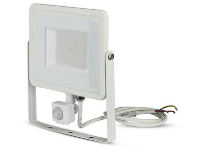 Faro Led Flood Light Slim 50W IP65 Neutro 4000K Carcassa Bianca con Sensore PIR