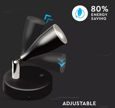Applique Lampada Led Da Parete Con Interruttore Carcassa Nera 4000K Testa
