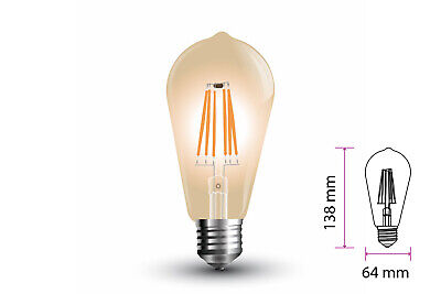 Lampada Filo Led a Filamento E27 ST64 4W Bianco Caldo 2200K Cover Amber Vintage