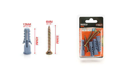 Kit 4 pcs Tasselli &Oslash;12x50mm Con Viti 6x50mm <ul><li>Kit Ø12x50mm