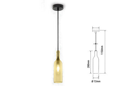 Lampadario a Sospensione Forma Bottiglia In Vetro Colore Ambra Arancione
