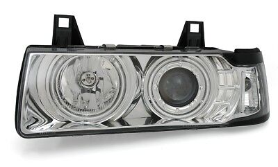 Coppia Fari Fanali Anteriori Tuning CCFL Angel Eyes per E36 Coupé Cromati