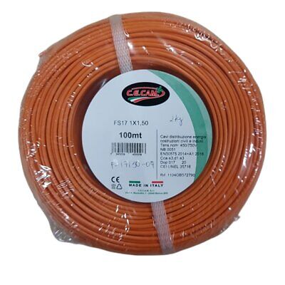 100mt Cavo Elettrico FS17 450/750V Unipolare 1X1.5mm Colore Arancione Made In