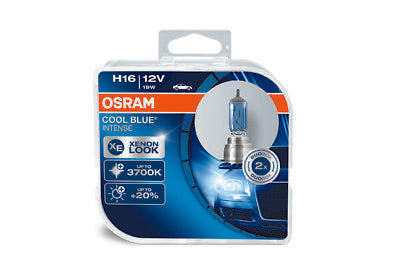 COPPIA Lampada Lampadina Luce OSRAM COOL BLUE INTENSE H16 (PGJ19-3) 12V 19W CORR