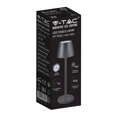 Lampada LED da Tavolo 2W Colore Grigio in Alluminio con caricatore Wireless e