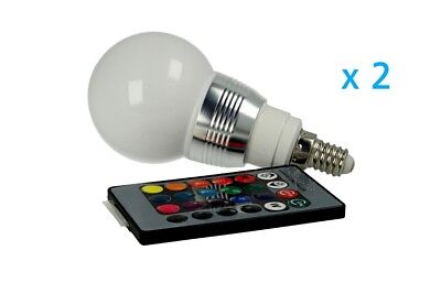2 PZ Lampade Led E14 RGB 5W Telecomando Infra Rossi Incluso Cromoterapia Multic