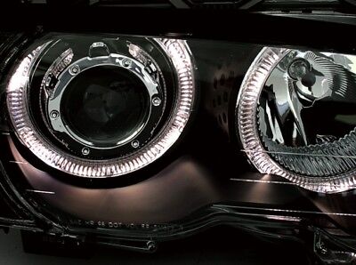 Coppia Fari Fanali Anteriori TUNING E46 serie 3 Angel Eyes Neri 1998 >8/2001