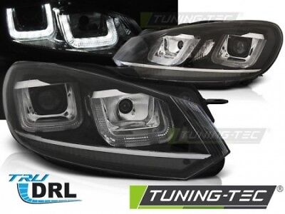 Coppia Set Fari Anteriori Fanali Tuning GOLF 6 (08-12) U-TYPE Nero Cromo