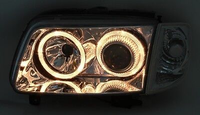 Coppia Fari Fanali Anteriori TUNING Angel Eyes Polo 6N 94-99 Cromati H7+H7