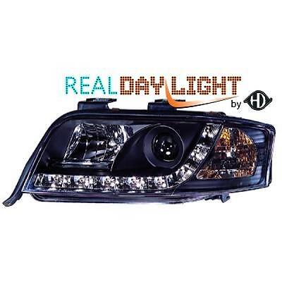 Coppia fari fanali anteriori TUNING A6 01-04 nero con Dayline a LED OMO