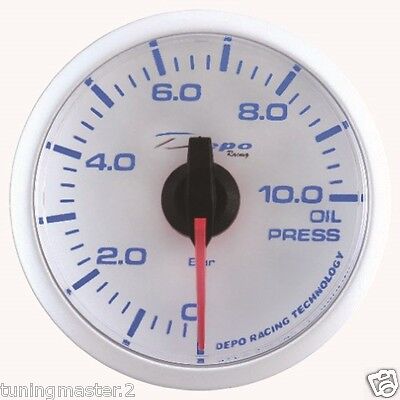 Calibrador de Presión Herramienta 52mm Depo Aceite 0-10 BAR Blanco / Azul