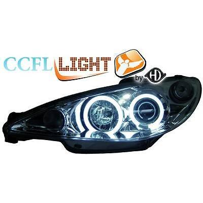 Coppia fari fanali anteriori TUNING 206 98-06 cromati CCFL ANGEL EYES